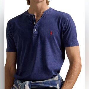 Polo Ralph Lauren Slub Jersey Short-Sleeve Henley in a washed blue color XL